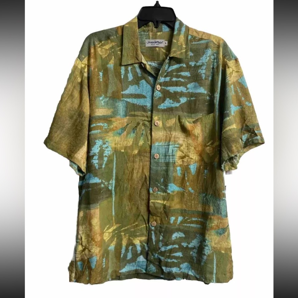 JAMS WORLD Shirt FEPA Green Fern Patch Hawaiian Abstract Rayon Mens Size M NWT